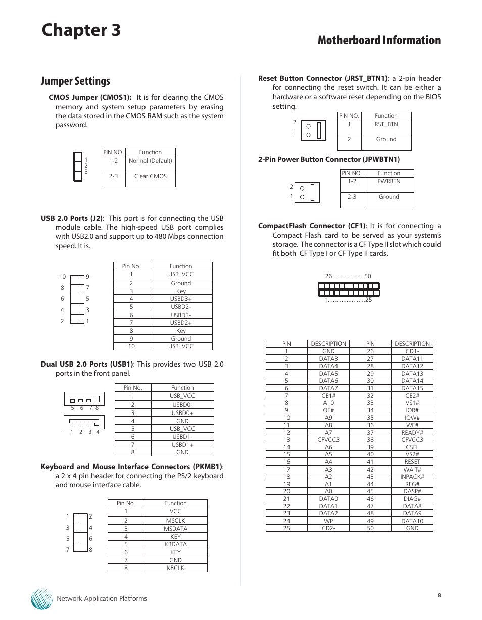 Jumper settings, Chapter 3, Motherboard information | Lanner FW-6432 User Manual | Page 11 / 16