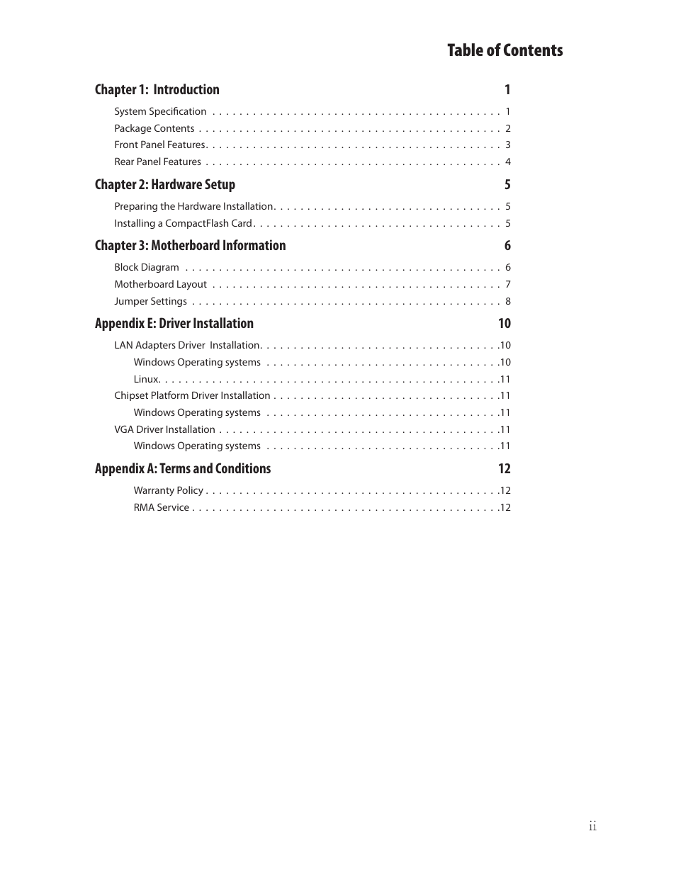 Ttat table of contents beable of contents | Lanner FW-6432 User Manual | Page 3 / 16