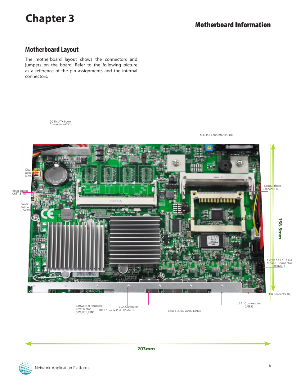 Motherboard layout, Chapter 3, Motherboard information | Lanner FW-6486 User Manual | Page 11 / 18