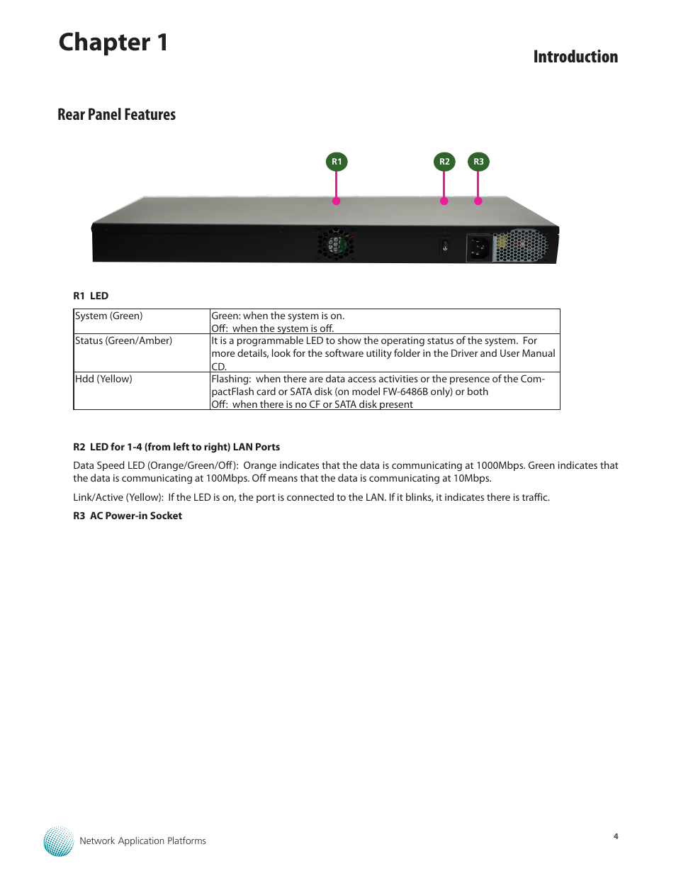 Rear panel features, Chapter 1, Introduction | Lanner FW-6486 User Manual | Page 7 / 18