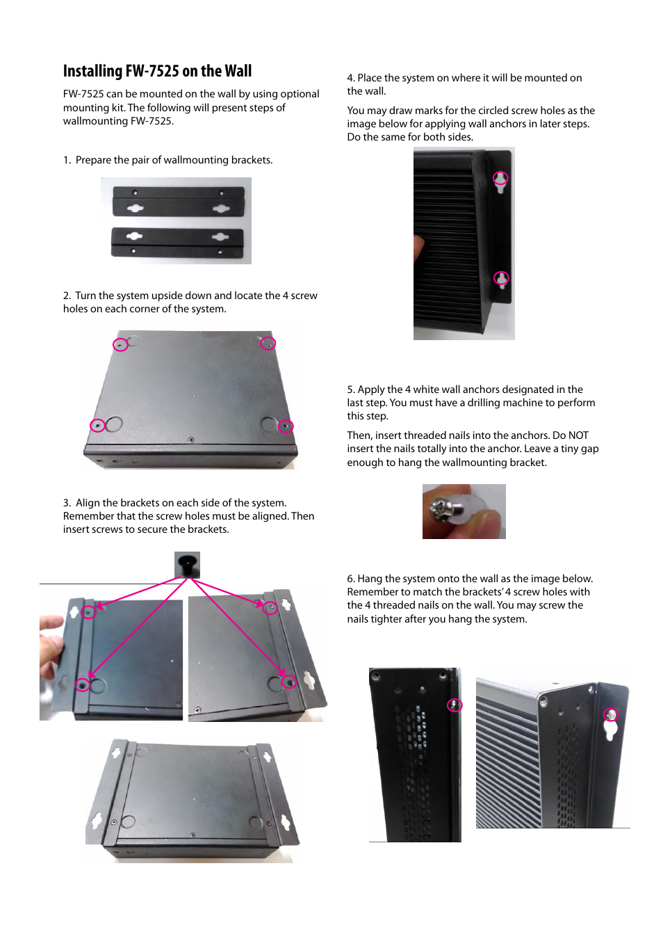 Installing fw-7525 on the wall | Lanner FW-7525 User Manual | Page 18 / 41