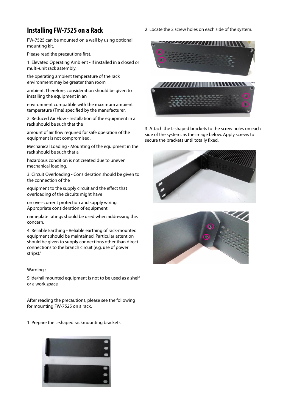 Installing fw-7525 on a rack | Lanner FW-7525 User Manual | Page 19 / 41