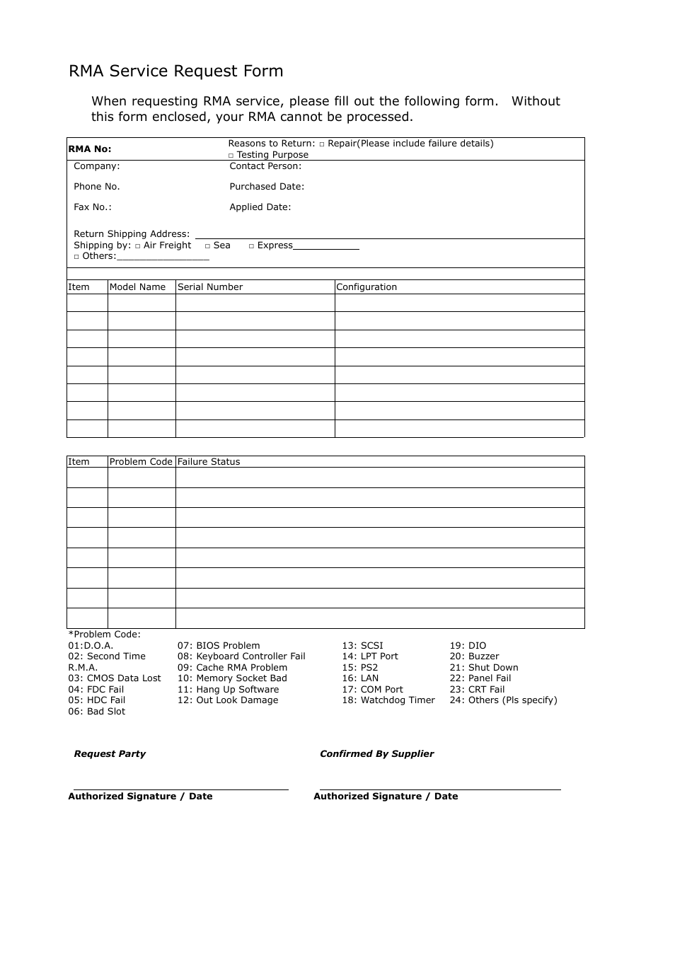 Rma service request form | Lanner FW-7525 User Manual | Page 41 / 41