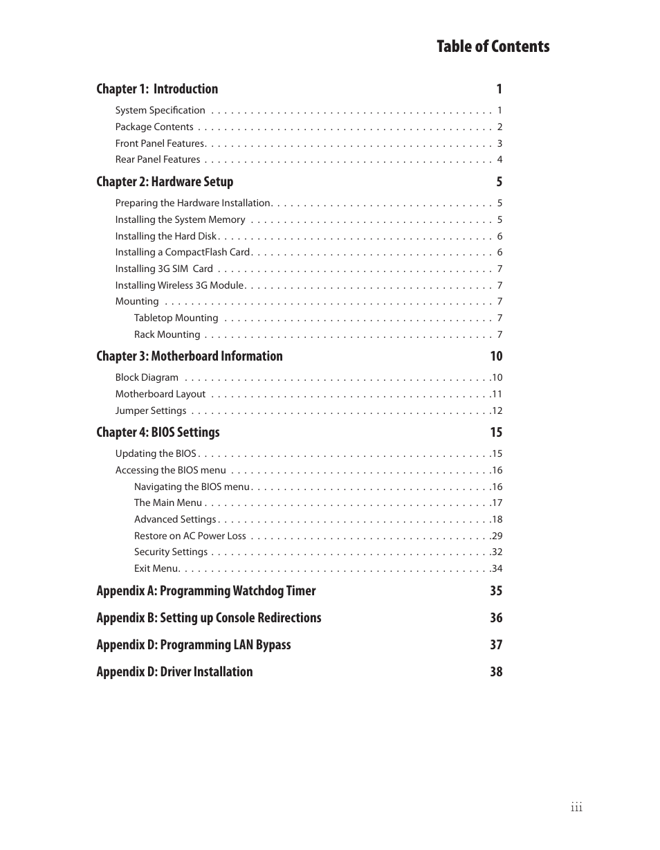 Ttat table of contents beable of contents | Lanner FW-7540 User Manual | Page 4 / 47