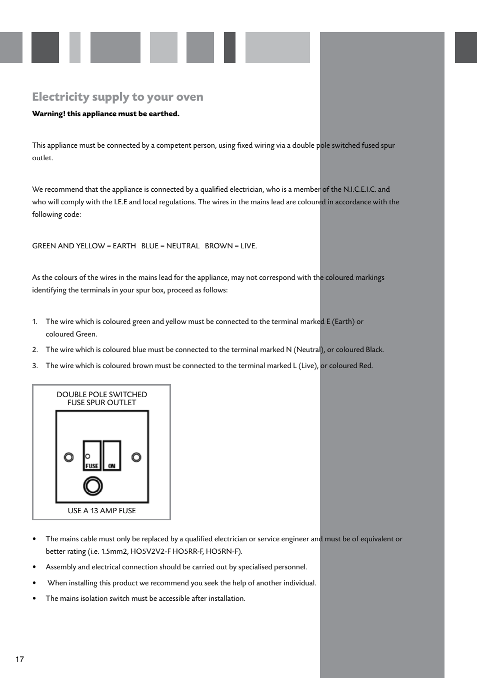 Electricity supply to your oven | CDA SV410 User Manual | Page 18 / 20