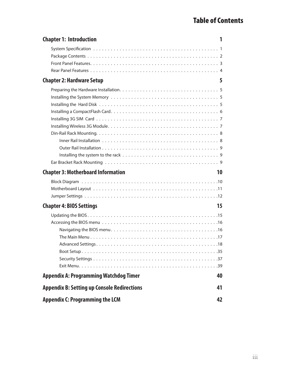 Ttat table of contents beable of contents | Lanner FW-7565 User Manual | Page 4 / 52