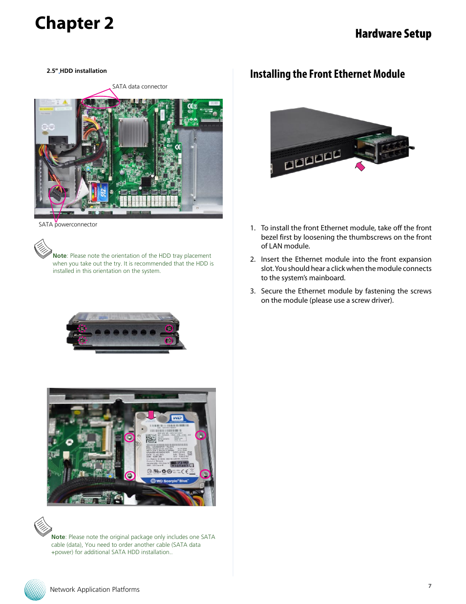 Chapter 2, Hardware setup, Installing the front ethernet module | Lanner FW-7573 User Manual | Page 12 / 44