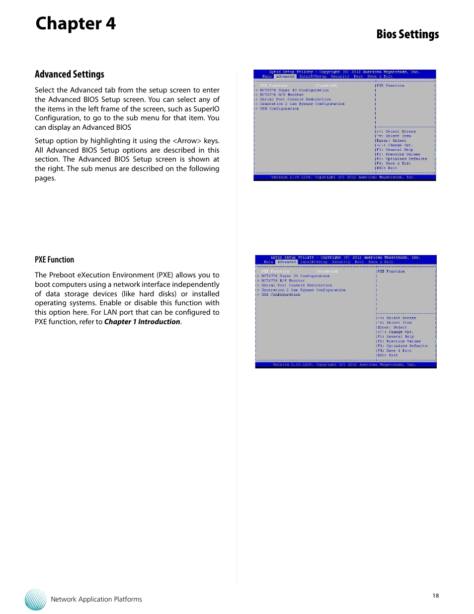 Chapter 4, Bios settings, Advanced settings | Lanner FW-7573 User Manual | Page 23 / 44