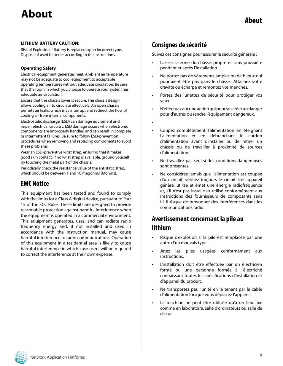 About, Emc notice, Consignes de sécurité | Avertissement concernant la pile au lithium | Lanner FW-7573 User Manual | Page 3 / 44