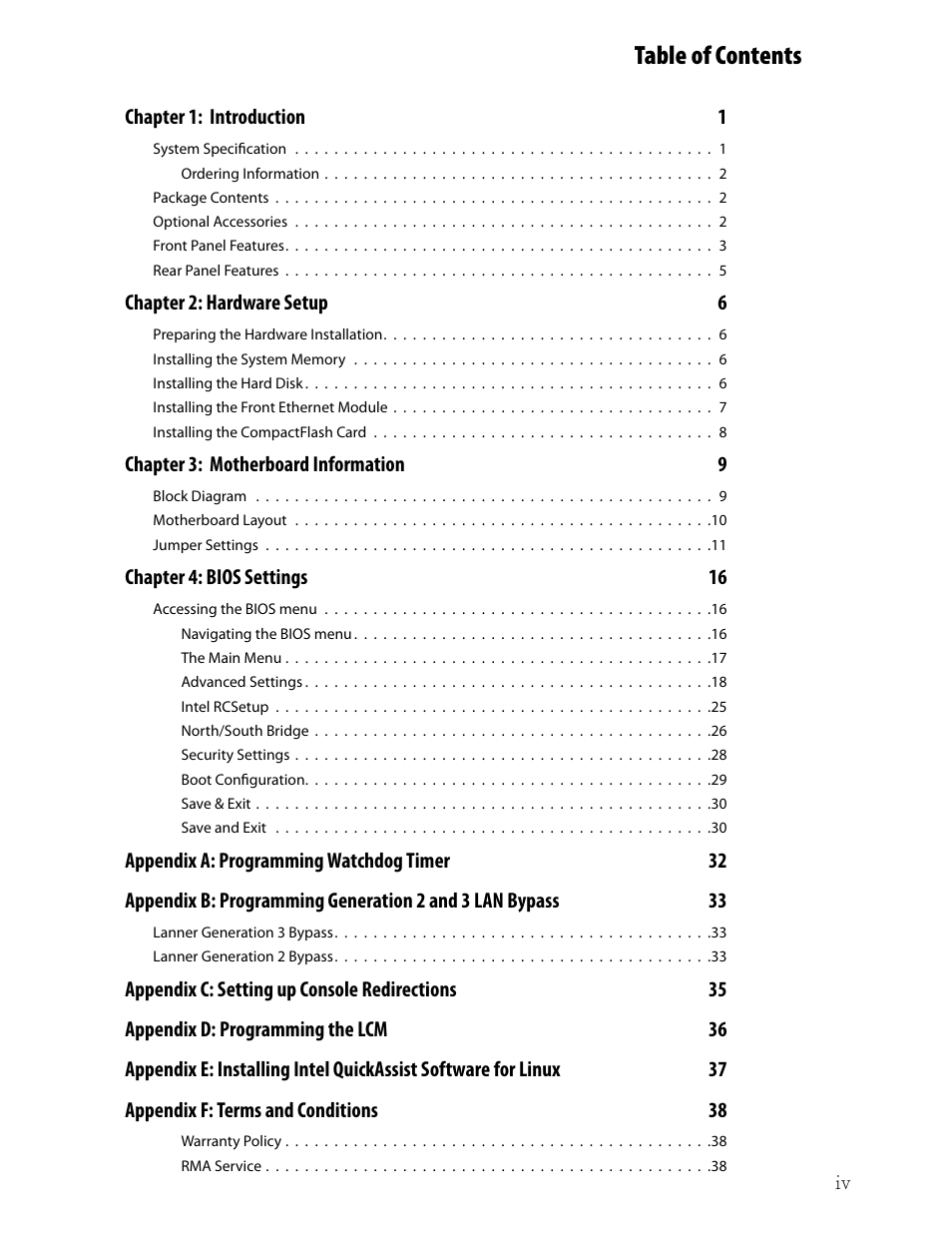 Ttat table of contents beable of contents | Lanner FW-7573 User Manual | Page 5 / 44