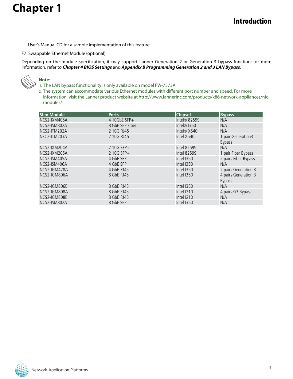Chapter 1, Introduction | Lanner FW-7573 User Manual | Page 9 / 44