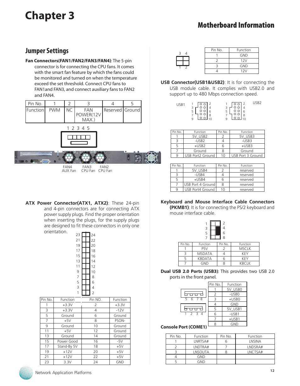 Jumper settings, Chapter 3, Motherboard information | Lanner FW-7575 User Manual | Page 17 / 48