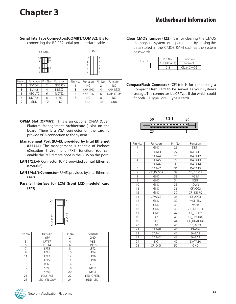 Chapter 3, Motherboard information, Cf1 1 | Lanner FW-7575 User Manual | Page 18 / 48