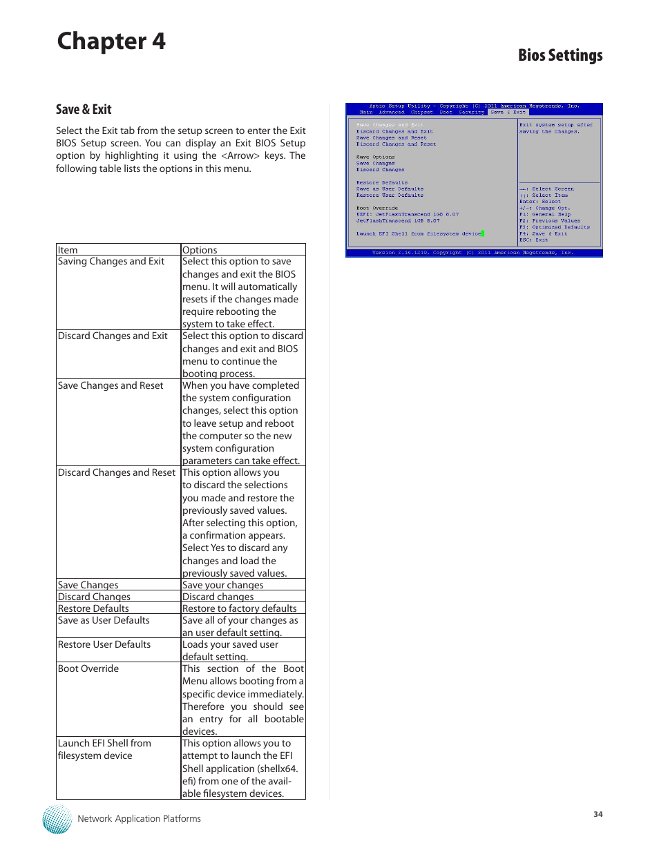 Save & exit, Chapter 4, Bios settings | Lanner FW-7575 User Manual | Page 39 / 48