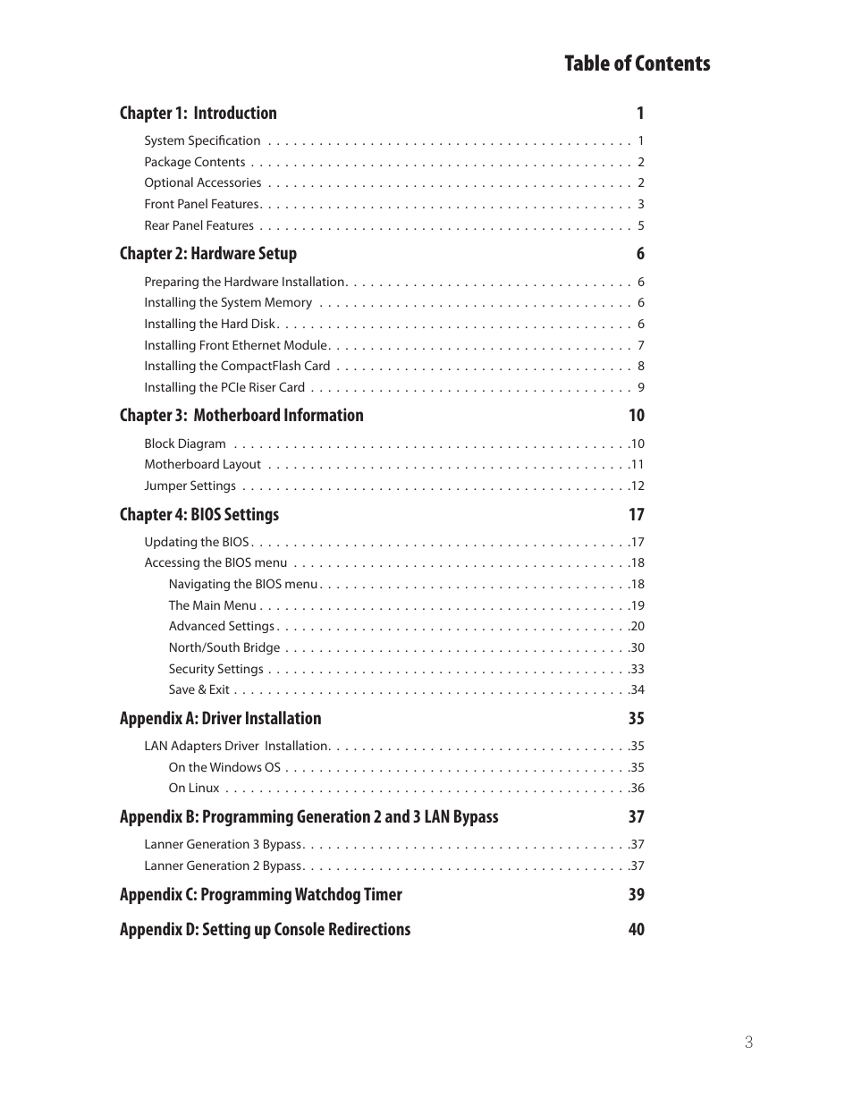 Ttat table of contents beable of contents | Lanner FW-7575 User Manual | Page 4 / 48
