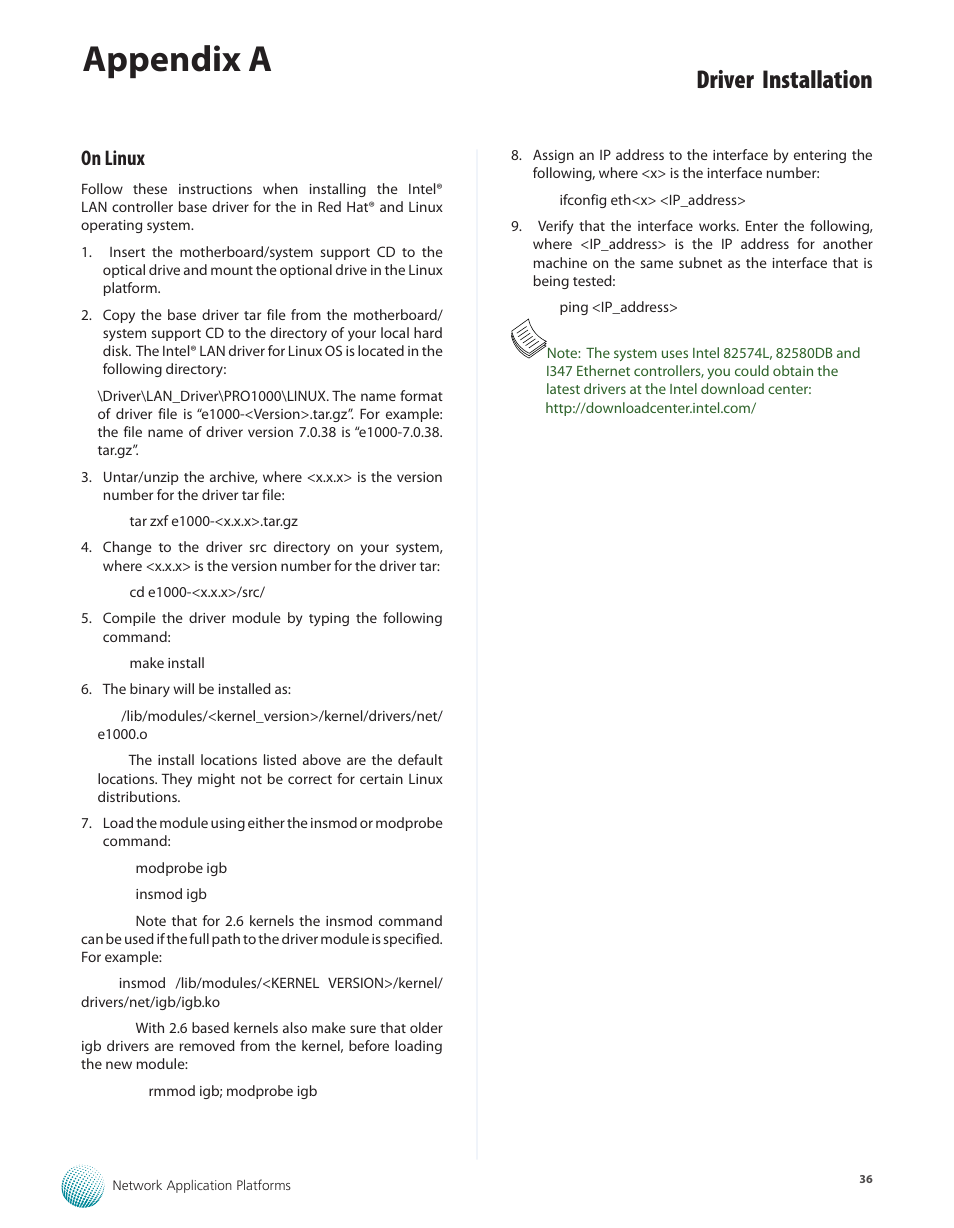 On linux, Appendix a, Driver installation | Lanner FW-7575 User Manual | Page 41 / 48