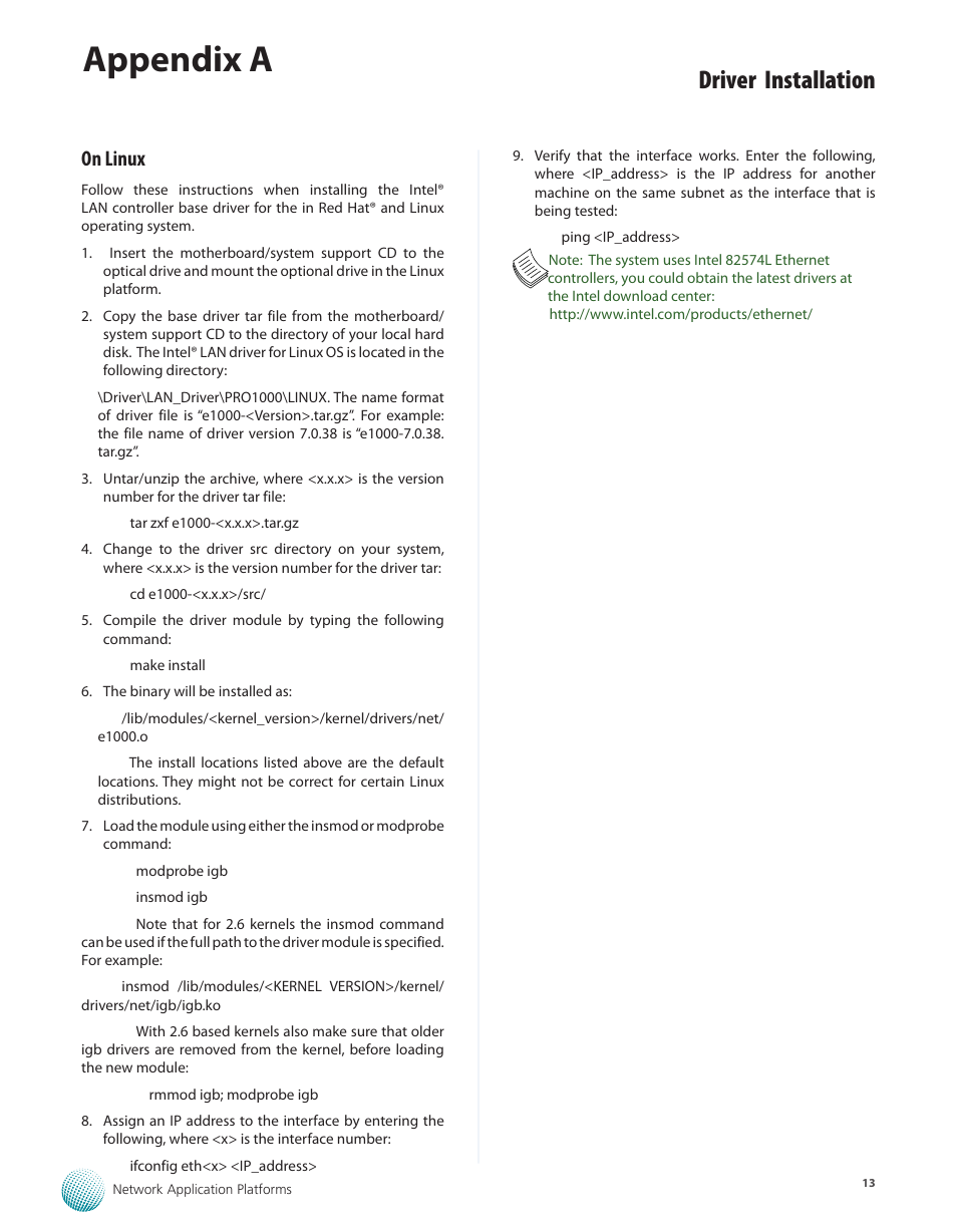 On linux, Appendix a, Driver installation | Lanner FW-7581 User Manual | Page 16 / 23