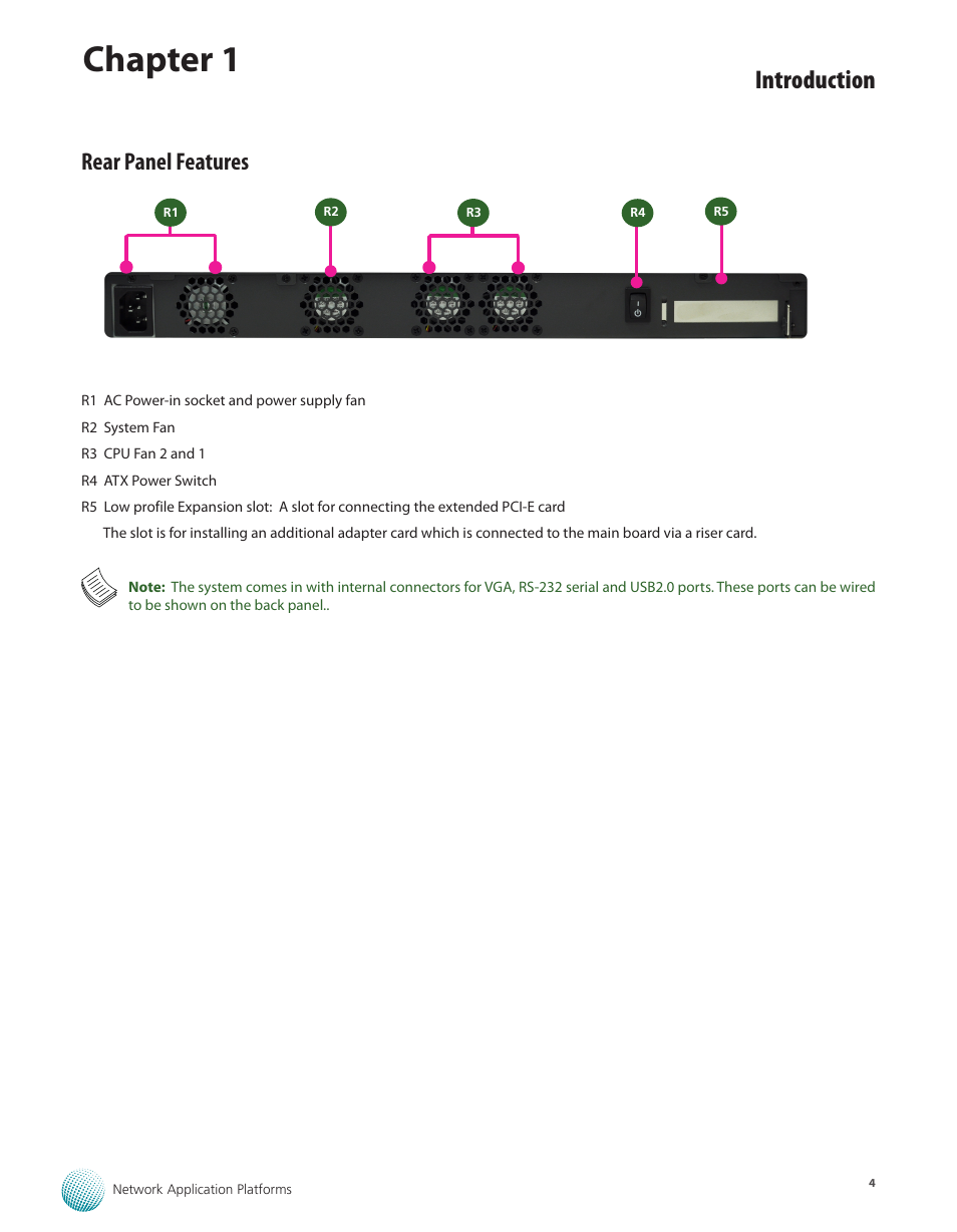 Rear panel features, Chapter 1, Introduction | Lanner FW-7581 User Manual | Page 7 / 23