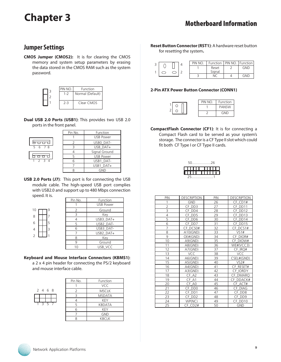 Jumper settings, Chapter 3, Motherboard information | Lanner FW-7610 User Manual | Page 12 / 44