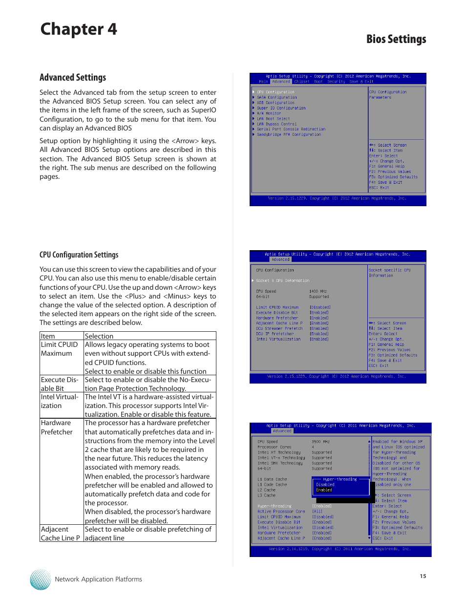 Advanced settings, Chapter 4, Bios settings | Lanner FW-7610 User Manual | Page 18 / 44