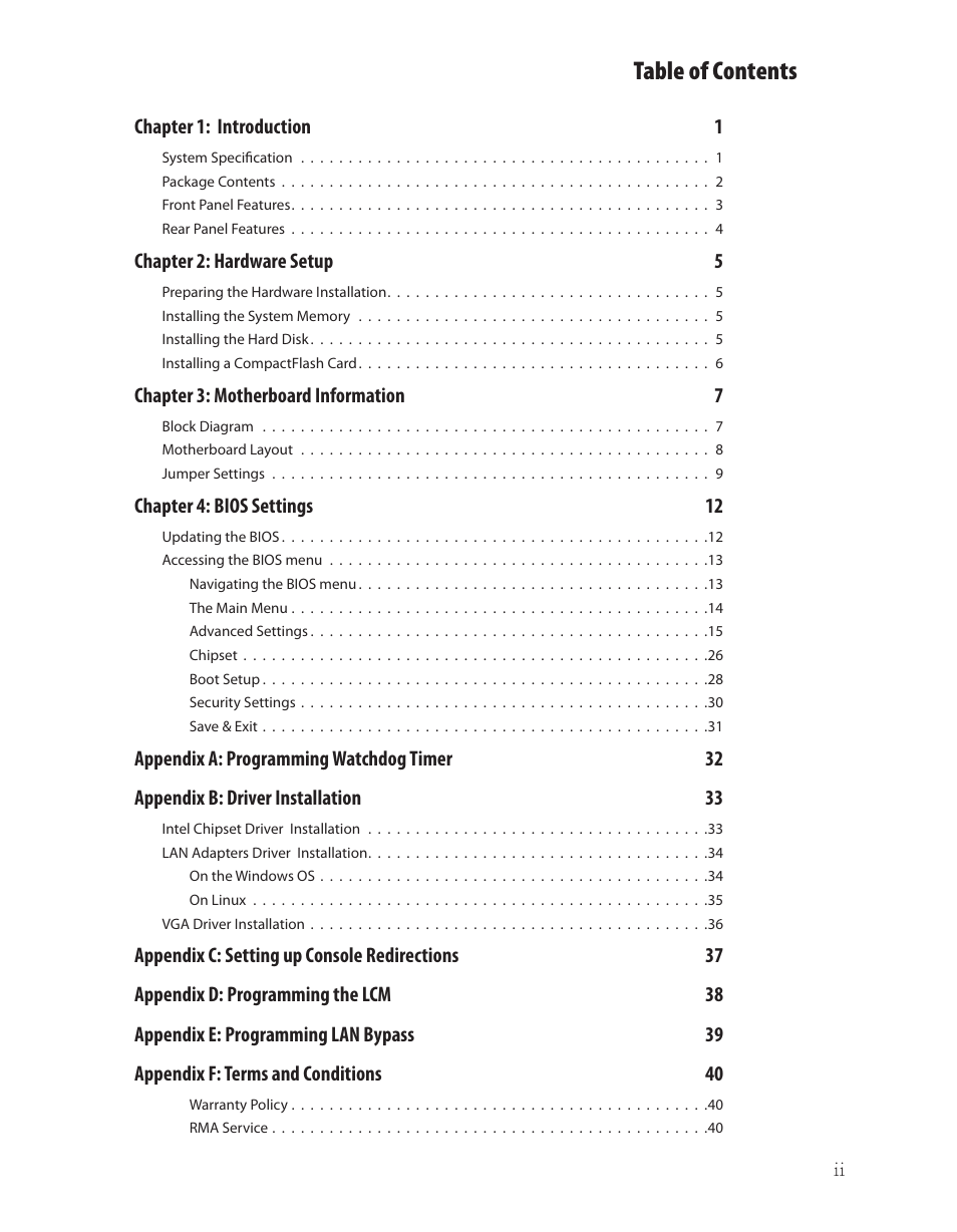 Ttat table of contents beable of contents | Lanner FW-7610 User Manual | Page 3 / 44