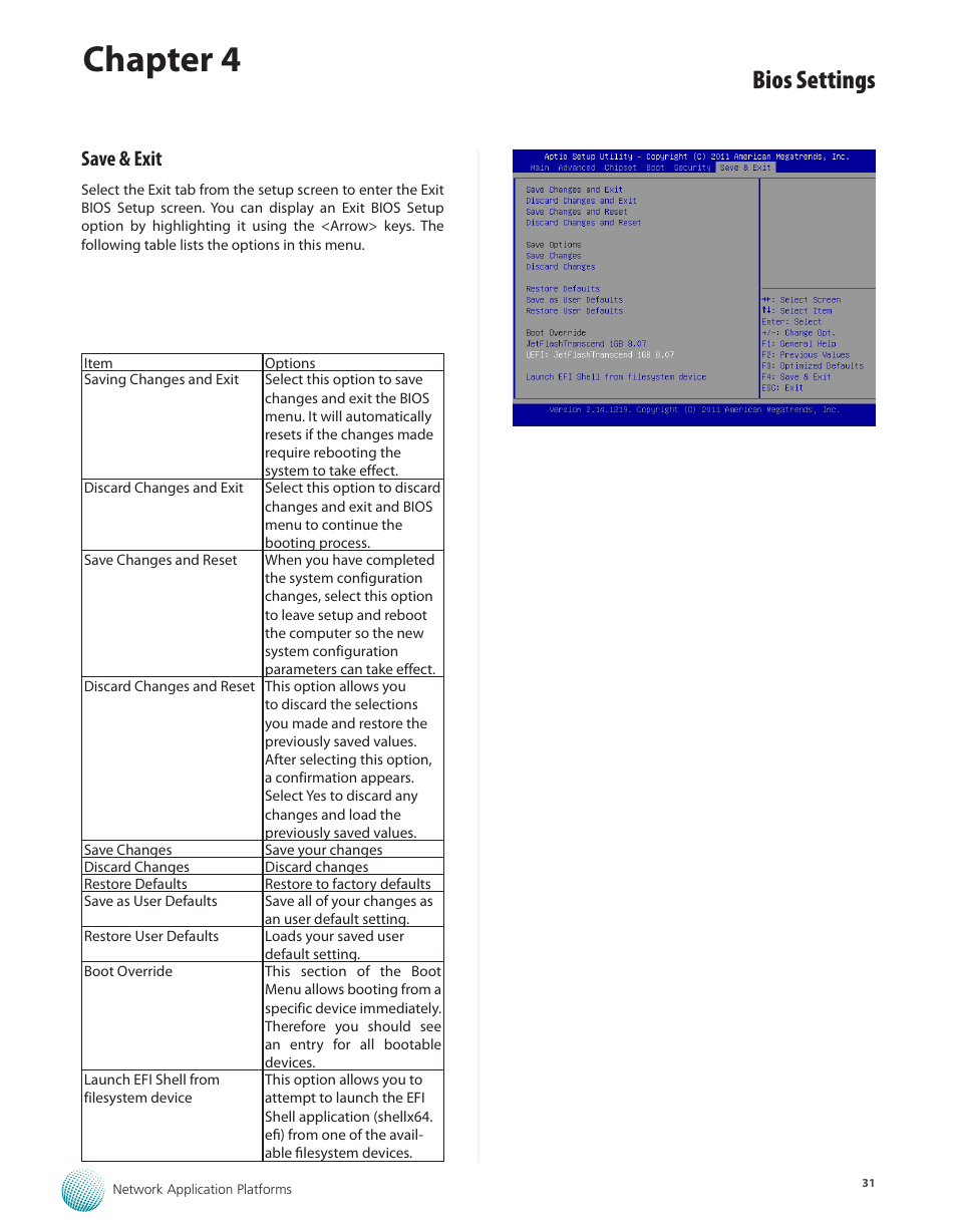 Save & exit, Chapter 4, Bios settings | Lanner FW-7610 User Manual | Page 34 / 44