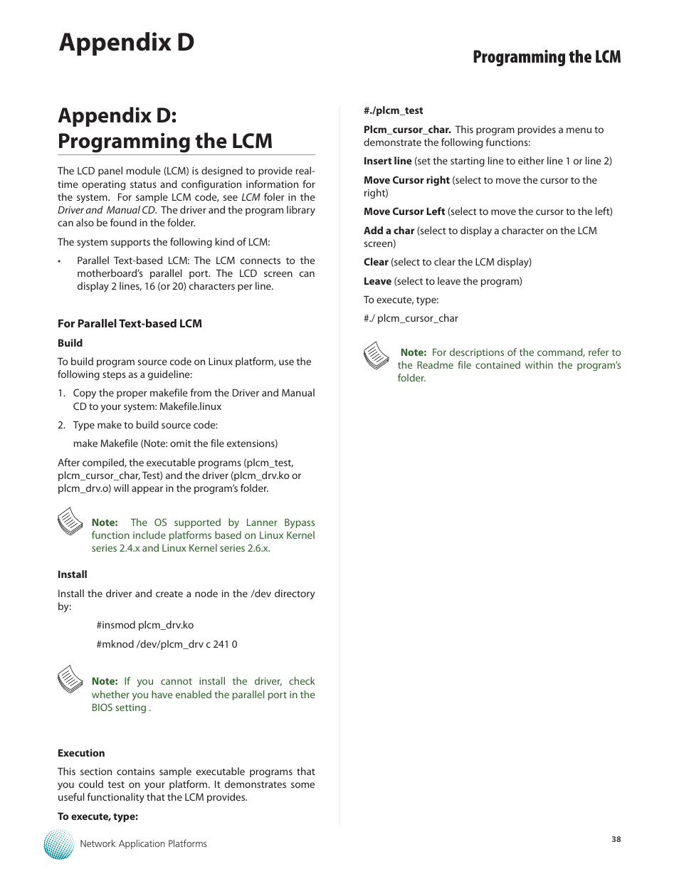 Appendix d: programming the lcm, Appendix d, Programming the lcm | Lanner FW-7610 User Manual | Page 41 / 44