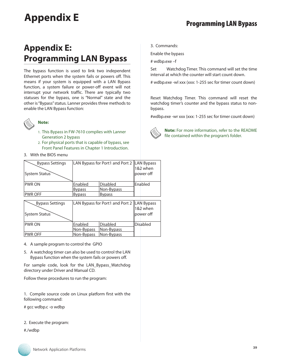 Appendix e: programming lan bypass, Appendix e, Programming lan bypass | Lanner FW-7610 User Manual | Page 42 / 44