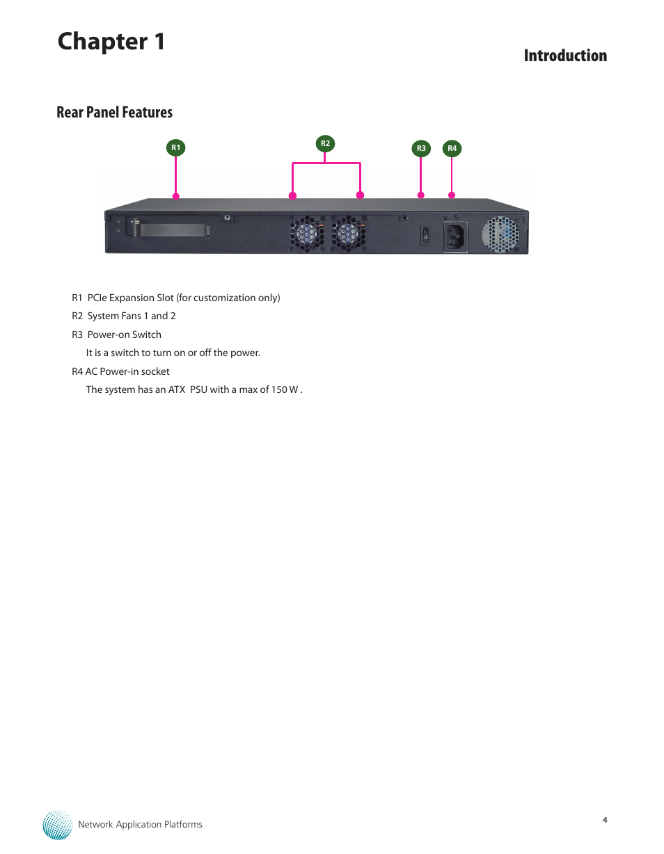 Rear panel features, Chapter 1, Introduction | Lanner FW-7610 User Manual | Page 7 / 44
