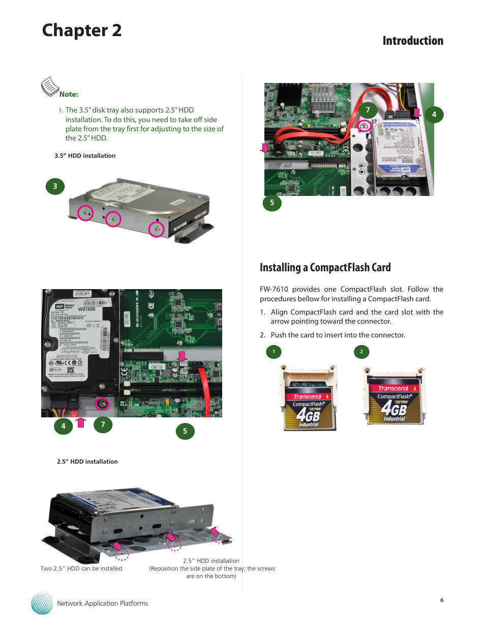 Installing a compactflash card, Chapter 2, Introduction | Lanner FW-7610 User Manual | Page 9 / 44