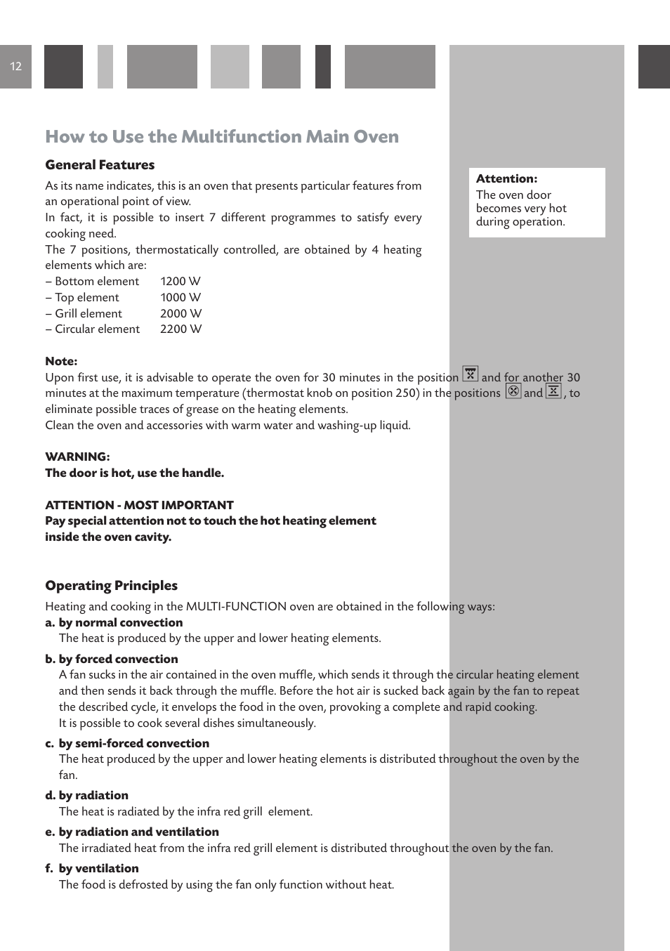 How to use the multifunction main oven | CDA RV 1001 User Manual | Page 12 / 52