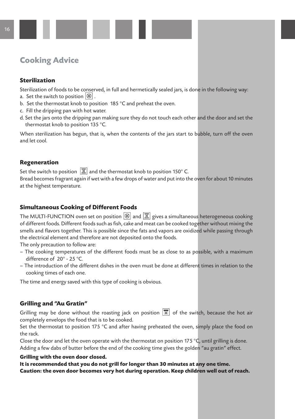 Cooking advice | CDA RV 1001 User Manual | Page 16 / 52