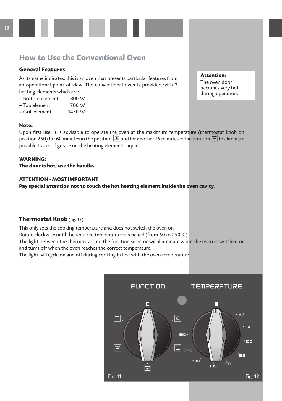 How to use the conventional oven | CDA RV 1001 User Manual | Page 18 / 52