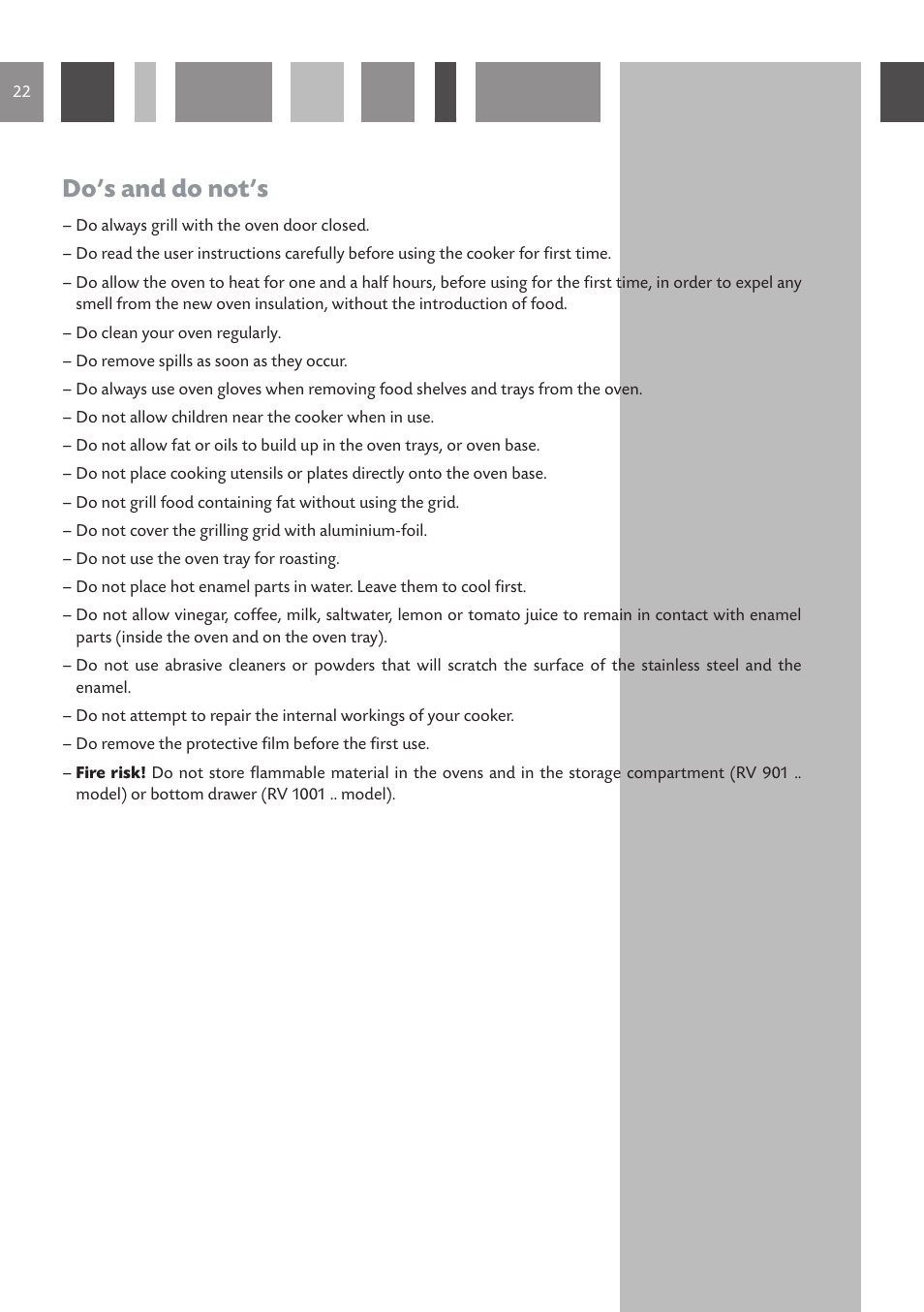 Do’s and do not’s | CDA RV 1001 User Manual | Page 22 / 52