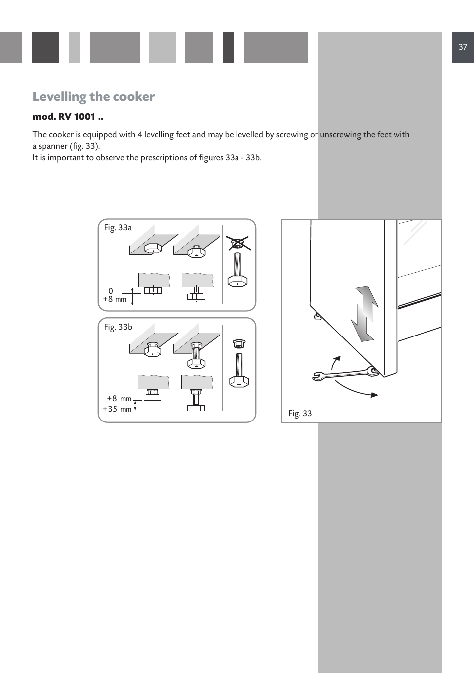 Levelling the cooker | CDA RV 1001 User Manual | Page 37 / 52