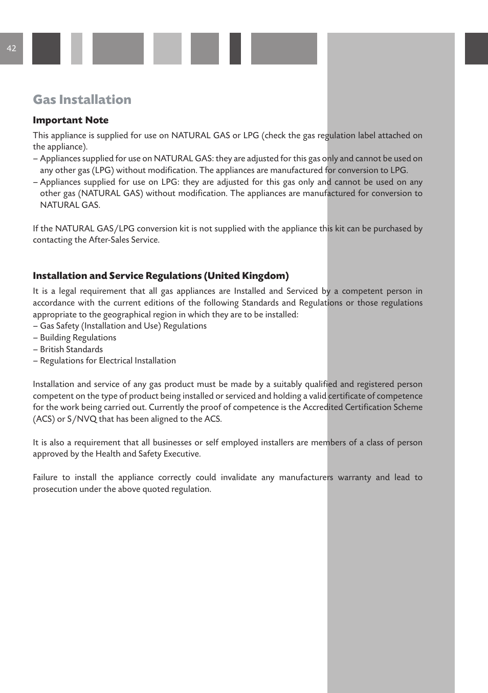 Gas installation | CDA RV 1001 User Manual | Page 42 / 52