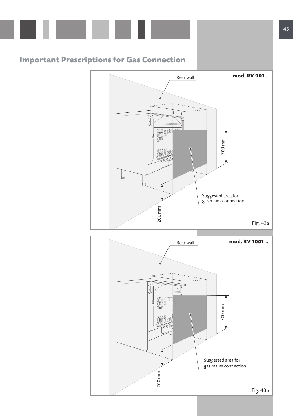Important prescriptions for gas connection | CDA RV 1001 User Manual | Page 45 / 52
