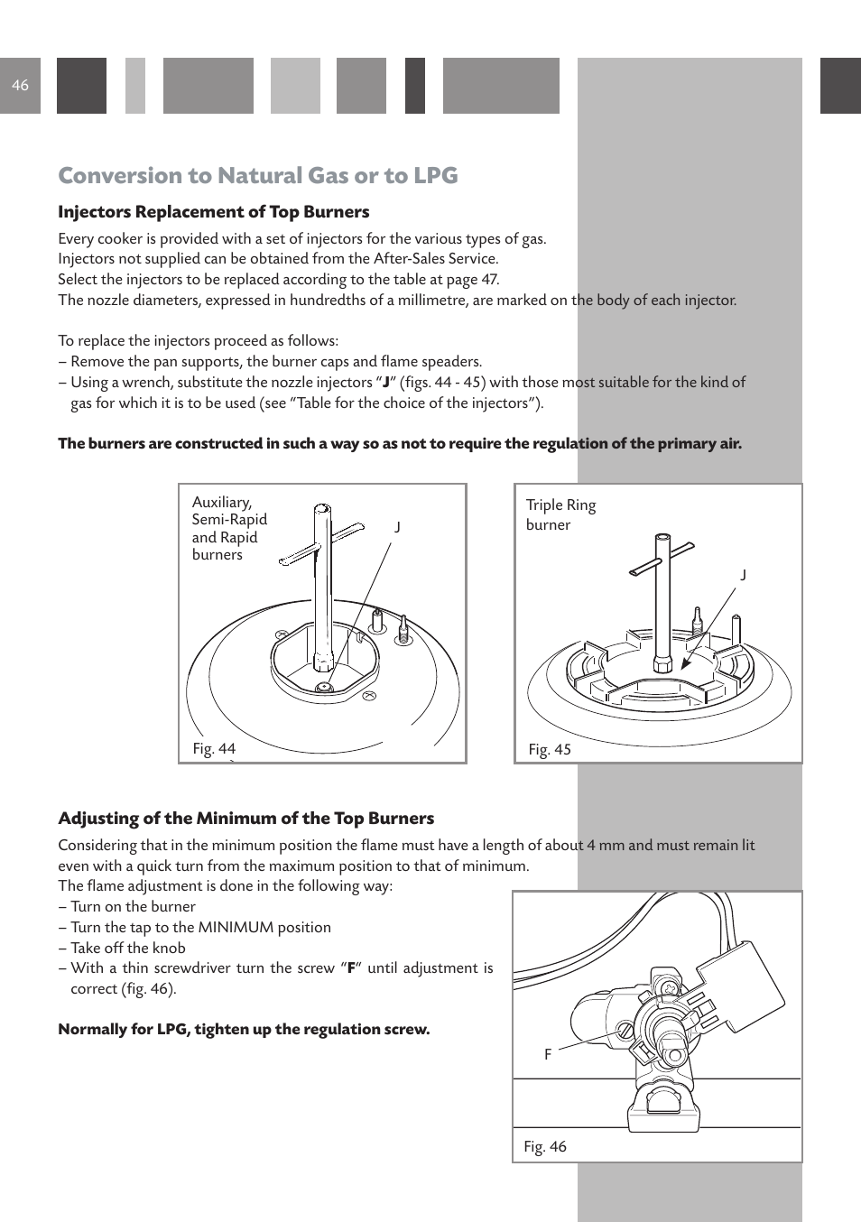 Conversion to natural gas or to lpg | CDA RV 1001 User Manual | Page 46 / 52