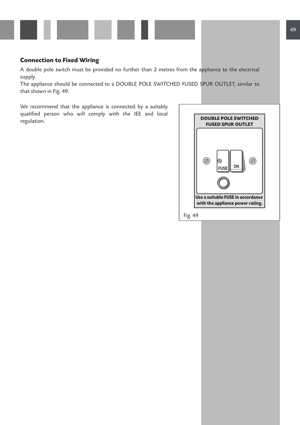 Connection to fixed wiring | CDA RV 1001 User Manual | Page 49 / 52