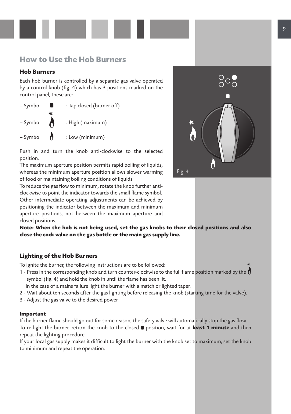 How to use the hob burners | CDA RV 1001 User Manual | Page 9 / 52