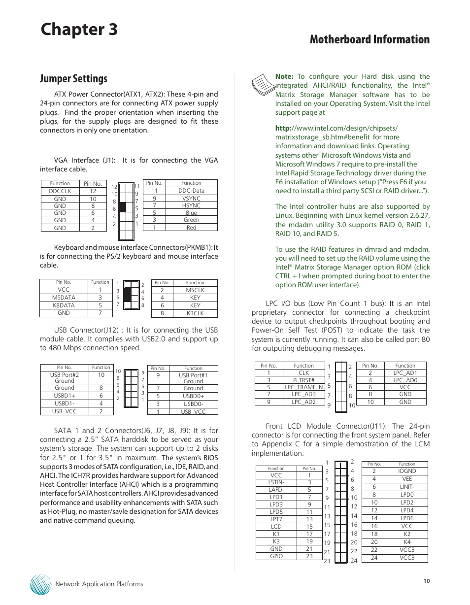 Jumper settings, Chapter 3, Motherboard information | Lanner FW-8756 User Manual | Page 13 / 24