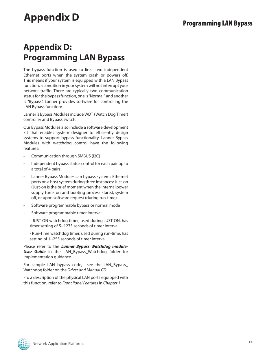 Appendix d: programming lan bypass, Appendix d, Programming lan bypass | Lanner FW-8756 User Manual | Page 19 / 24