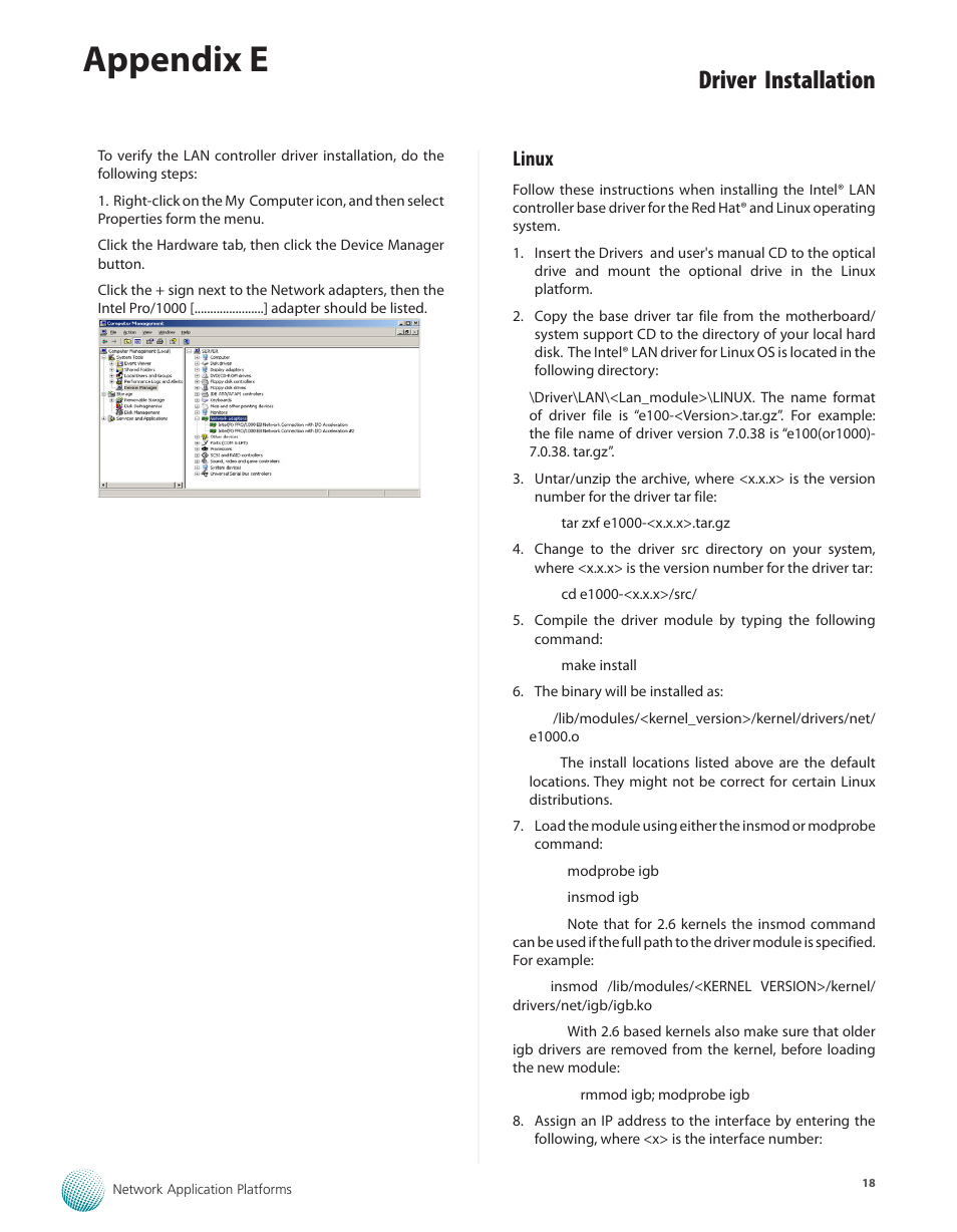 Linux, Appendix e, Driver installation | Lanner FW-8756 User Manual | Page 21 / 24