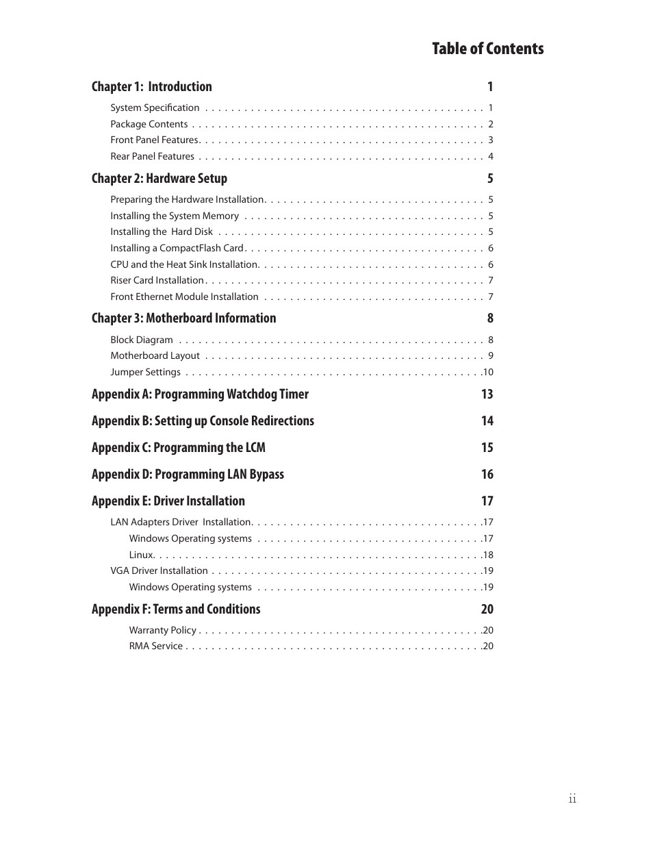 Ttat table of contents beable of contents | Lanner FW-8756 User Manual | Page 3 / 24