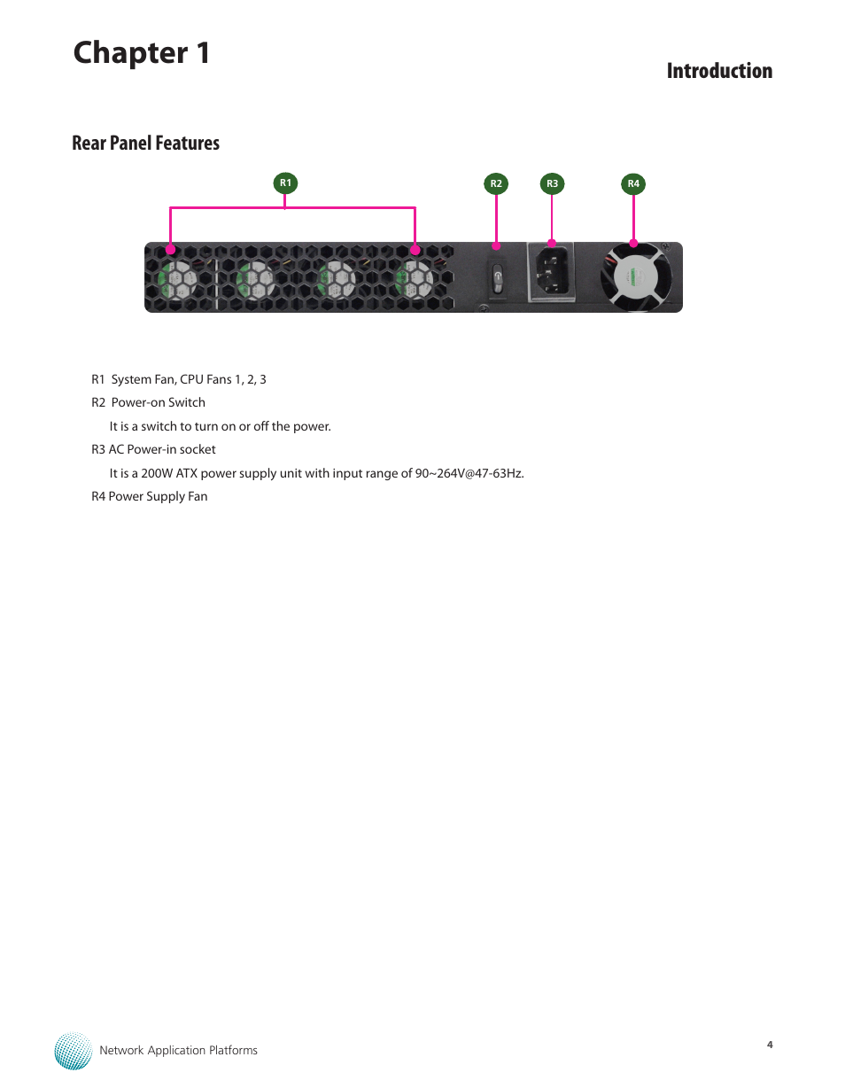 Rear panel features, Chapter 1, Introduction | Lanner FW-8756 User Manual | Page 7 / 24