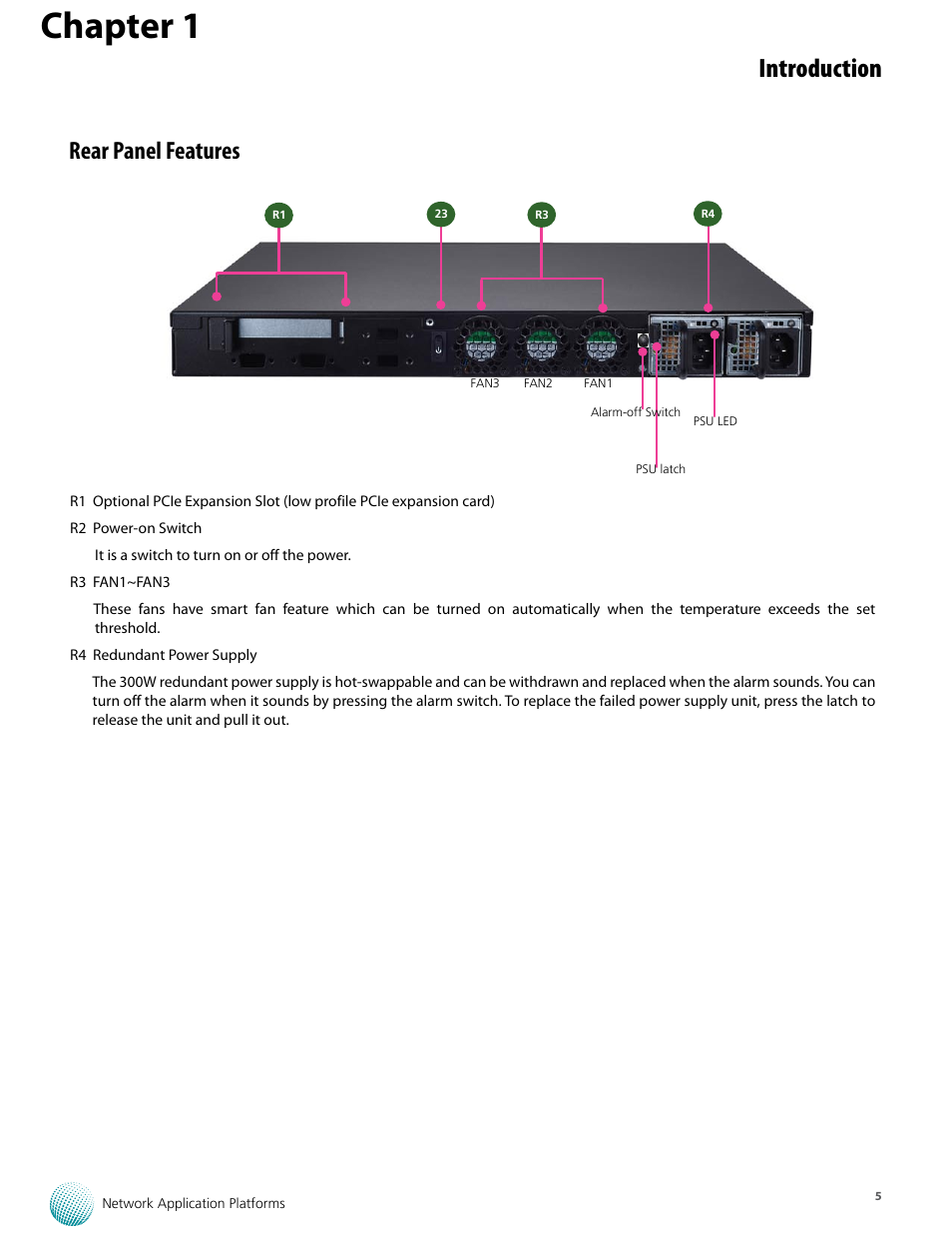 Chapter 1, Introduction, Rear panel features | Lanner FW-8759 User Manual | Page 11 / 47
