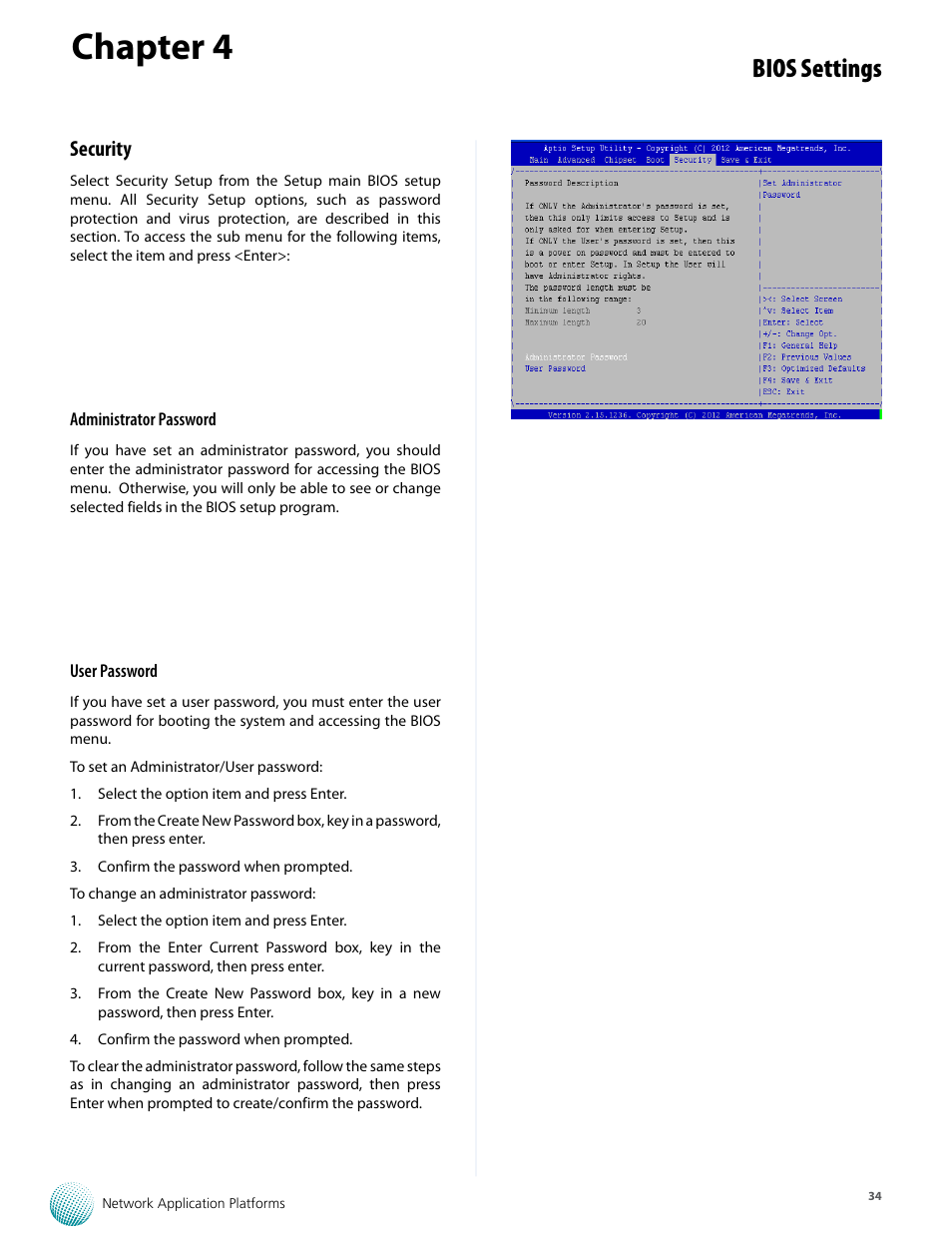 Chapter 4, Bios settings, Security | Lanner FW-8759 User Manual | Page 40 / 47