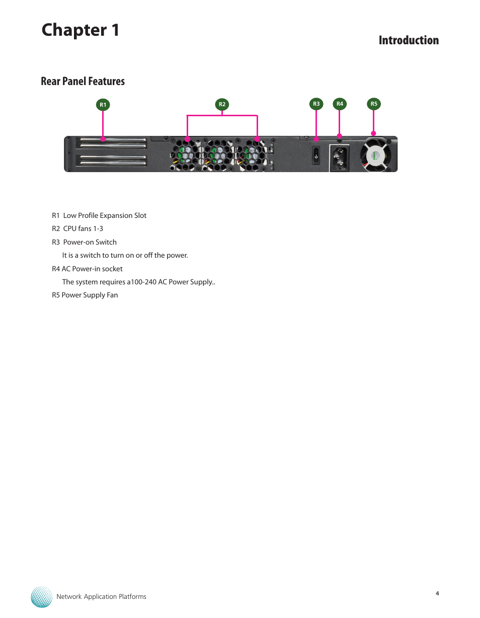 Rear panel features, Chapter 1, Introduction | Lanner FW-8760 User Manual | Page 9 / 53