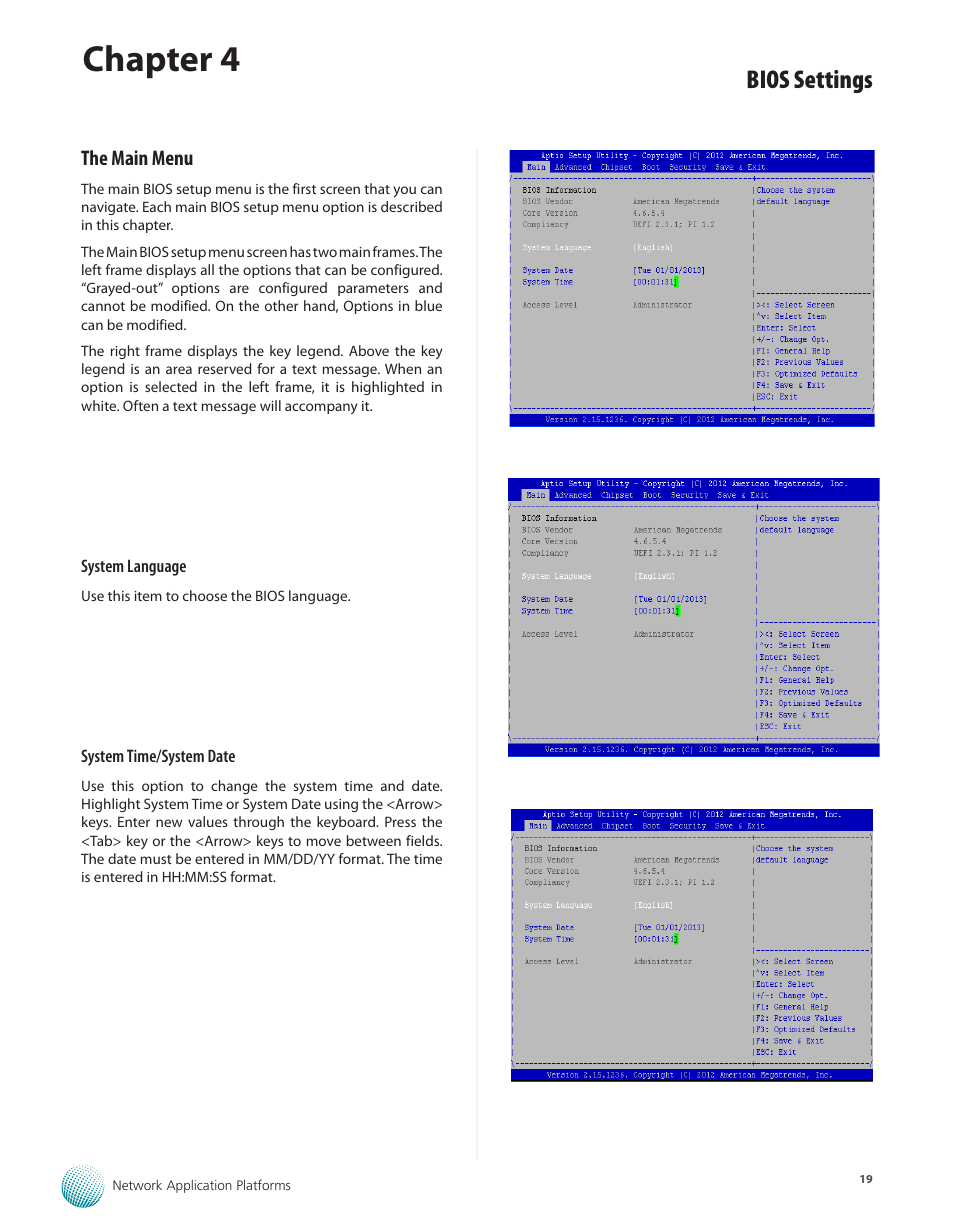 The main menu, Chapter 4, Bios settings | Lanner FW-8771 User Manual | Page 24 / 47