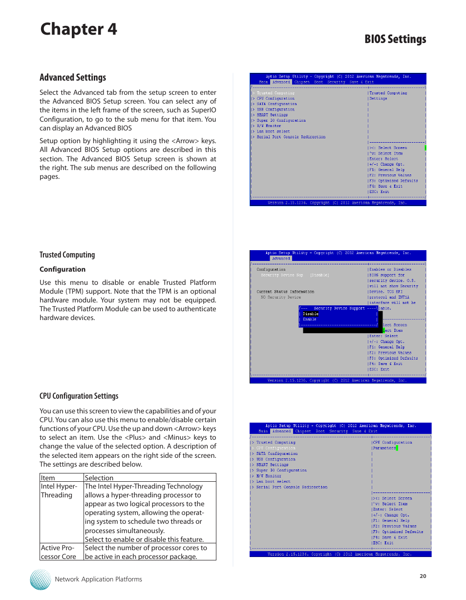 Advanced settings, Chapter 4, Bios settings | Lanner FW-8771 User Manual | Page 25 / 47